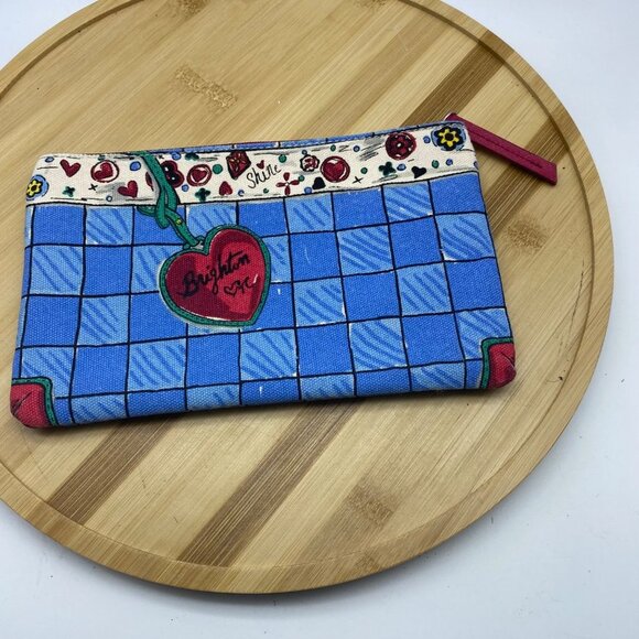 Brighton With Love From Me To You Bow Zip Canvas Fabric Makeup Pouch Bag 9"x5.5" - Picture 3 of 7